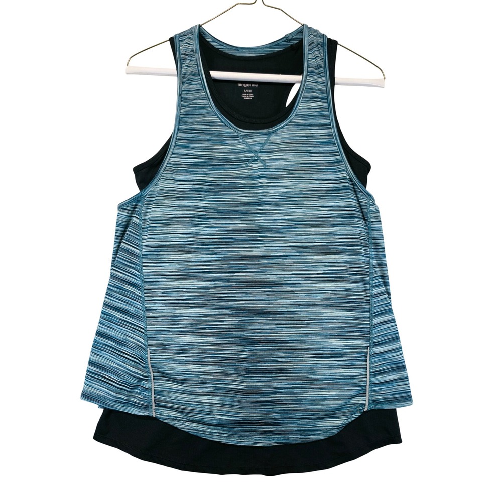 Tangerine Womens Double Layer Racerback Tank Top Teal Black Space Dye Small